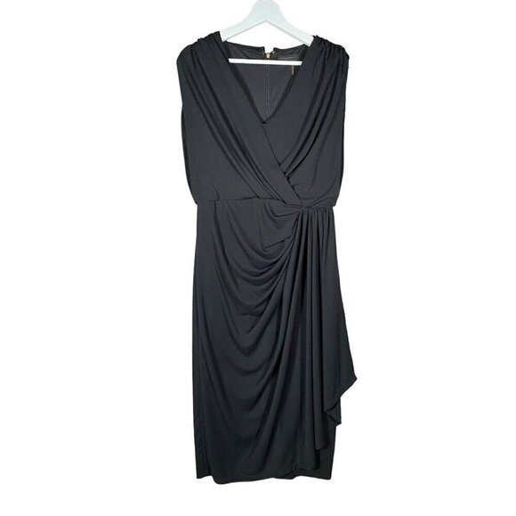Donna Karan Dress M Draped Ruched Gathered Wrap Jersey Stretch Evening Career - Picture 1 of 13